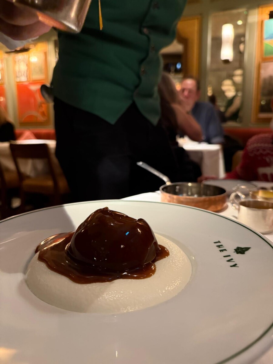The Ivy Chocolate Bombe Christmas dessert at The Ivy Cafe Marylebone